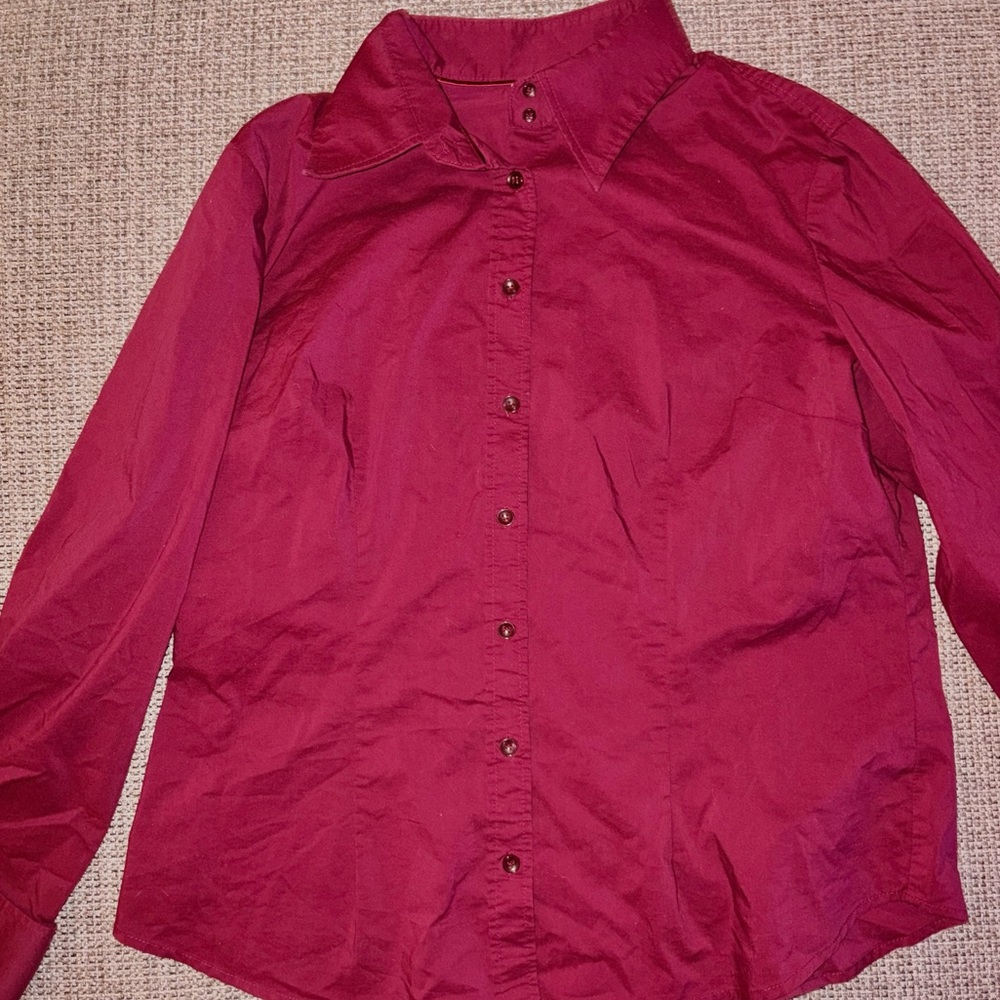 New York & Company Deep Red Stretch Shirt